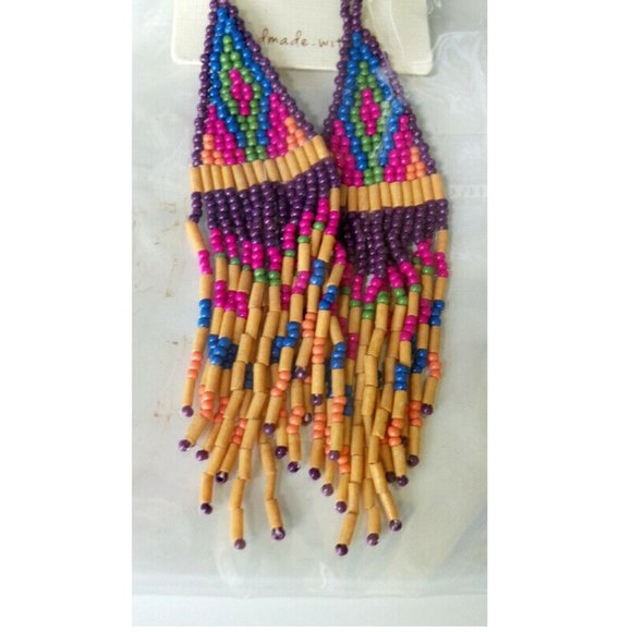 Beaded Earrings 5" long Hooks Handmade in USA - Picture 5 of 5